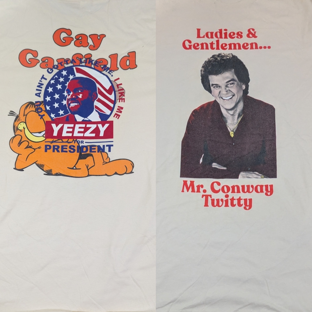 Kanye West Yeezy For President Conway Twitty & Garfield Sample Print Tee XL